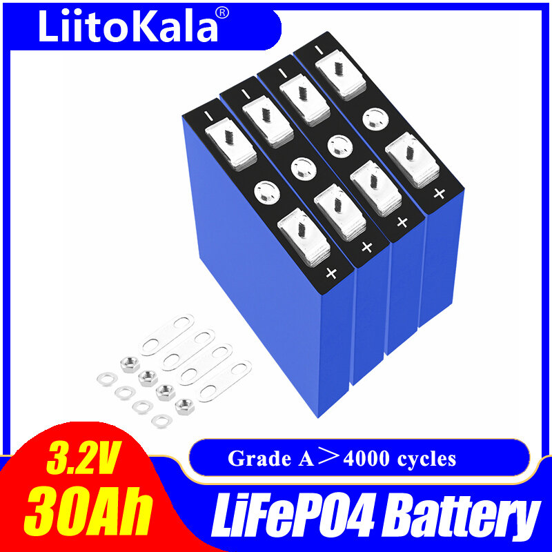 LiitoKala LiFePO4 배터리 셀, 리튬 철 인산염 딥 사이클, Diy 12V 24V 36V 48V 태양 에너지 UPS 전원, 3.2V 30Ah, 4 개