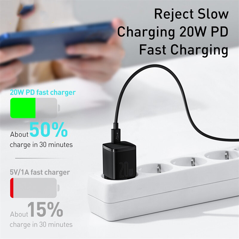 Baseus USB Type C Charger 20W Portable USB C Charger Support Type C PD Fast Charging For iPhone 15 14 13 12 Pro Max 11 X Tablets