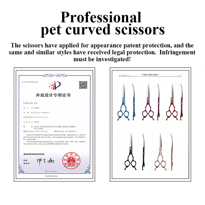 Fenice-Tijeras de aseo profesionales para mascotas, mango simétrico colorido de 6,5 pulgadas, curvado, para animales