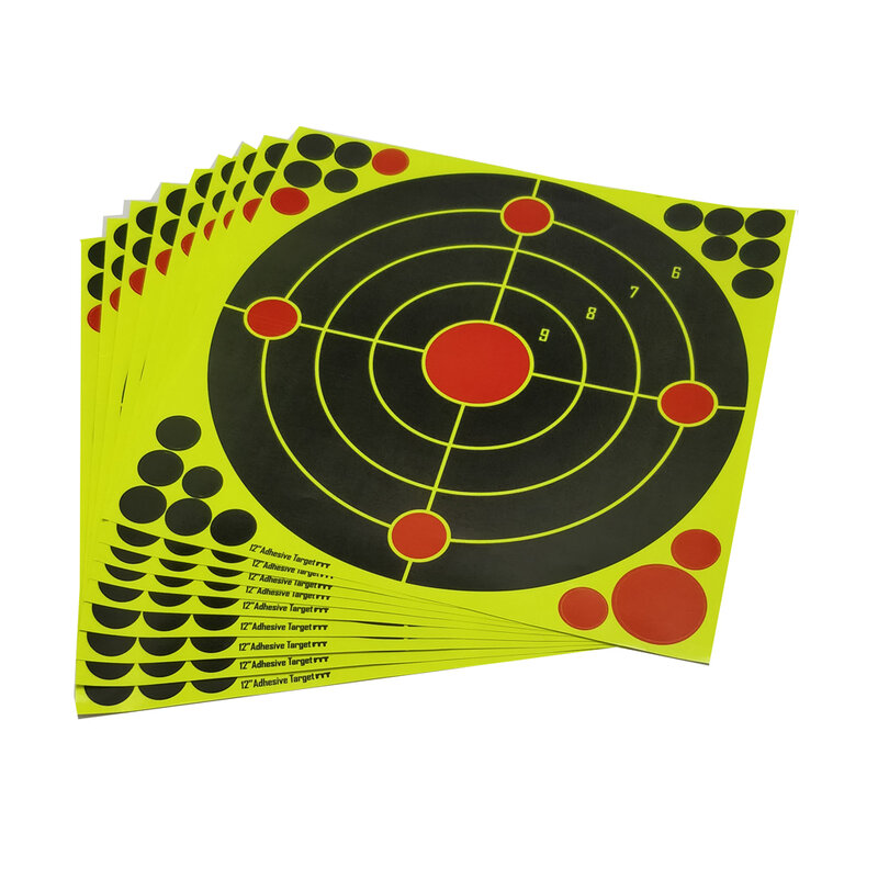 12"X12" Self-Adhesive Splatter Splash & Reactive(Color Impact) Shooting Sticker Targets(Central Red Dot+Cross) 10 Pcs/Pack