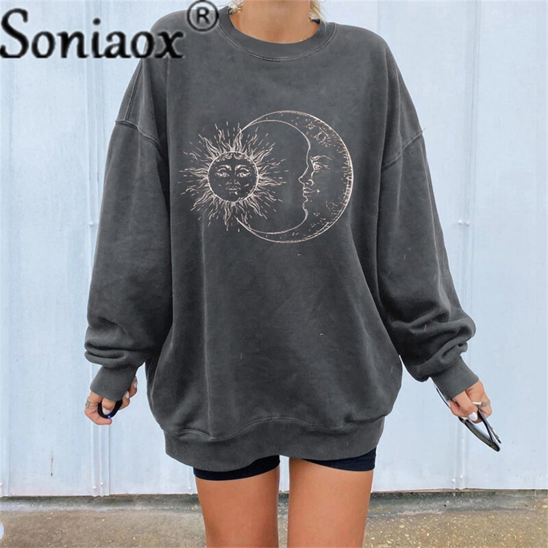 Autumn Winter Women Round Neck Long Sleeve Pullover Personalized Printed Fashion Sweatshirt Ladies Casual Loose Tops