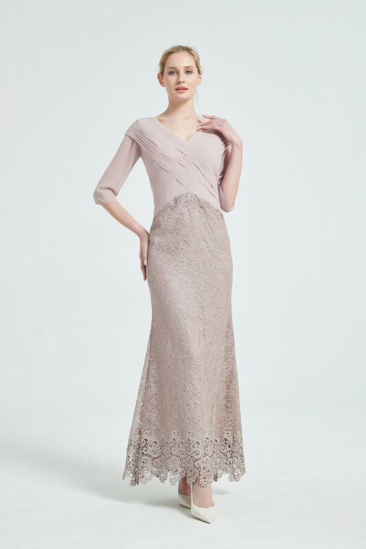tailor shop custom made mother of the bride dress pale pinkish gray chiffion lace dress dresses mother groom