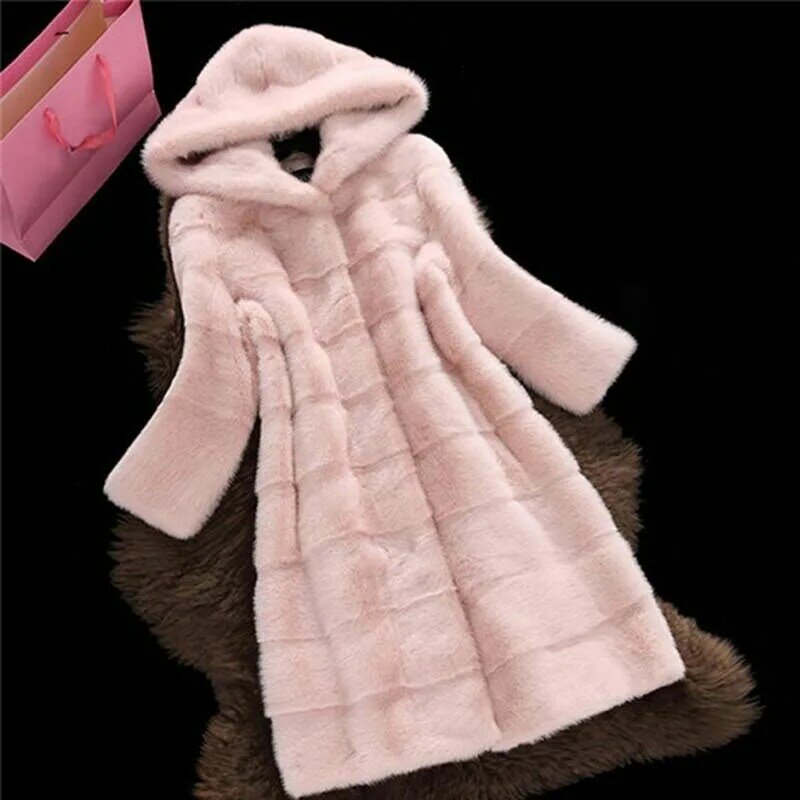 Feminino plus size colorido casual casaco de pele do falso capuz senhoras outono inverno elegante rosa quente macio outwear oversize jaqueta