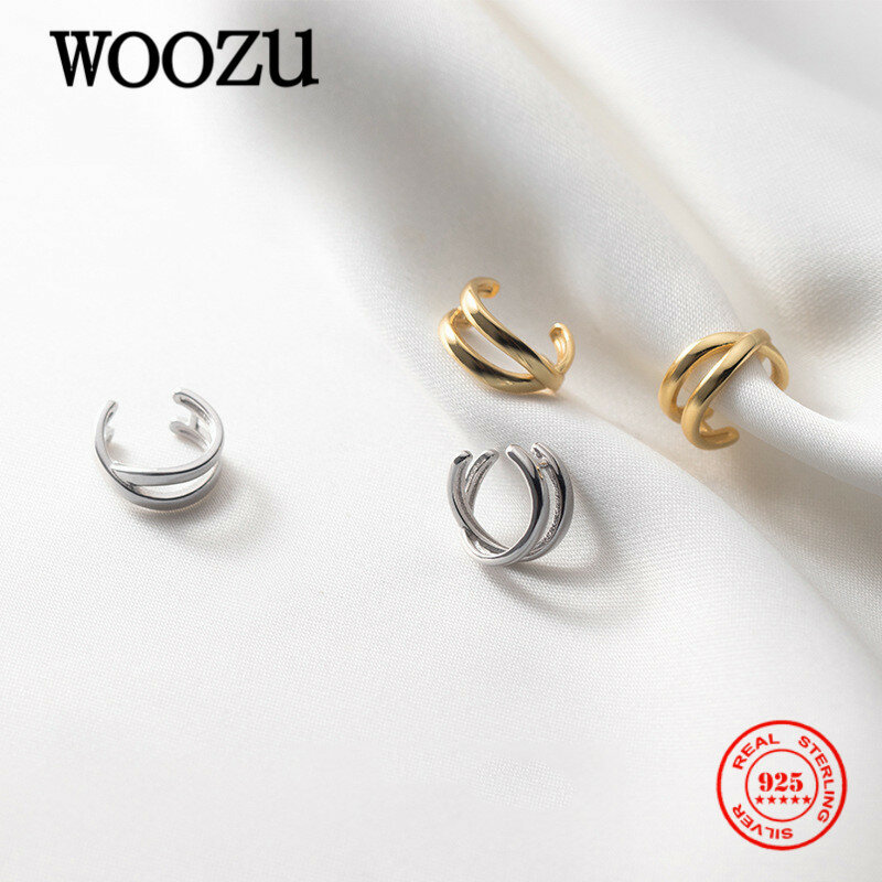 Woozu-女性用スターリングシルバーダブルイヤークリップイヤリング,イヤリング,ピアス,925スターリングシルバー,ウェディング,エスニック,シンプル,ピアスなし