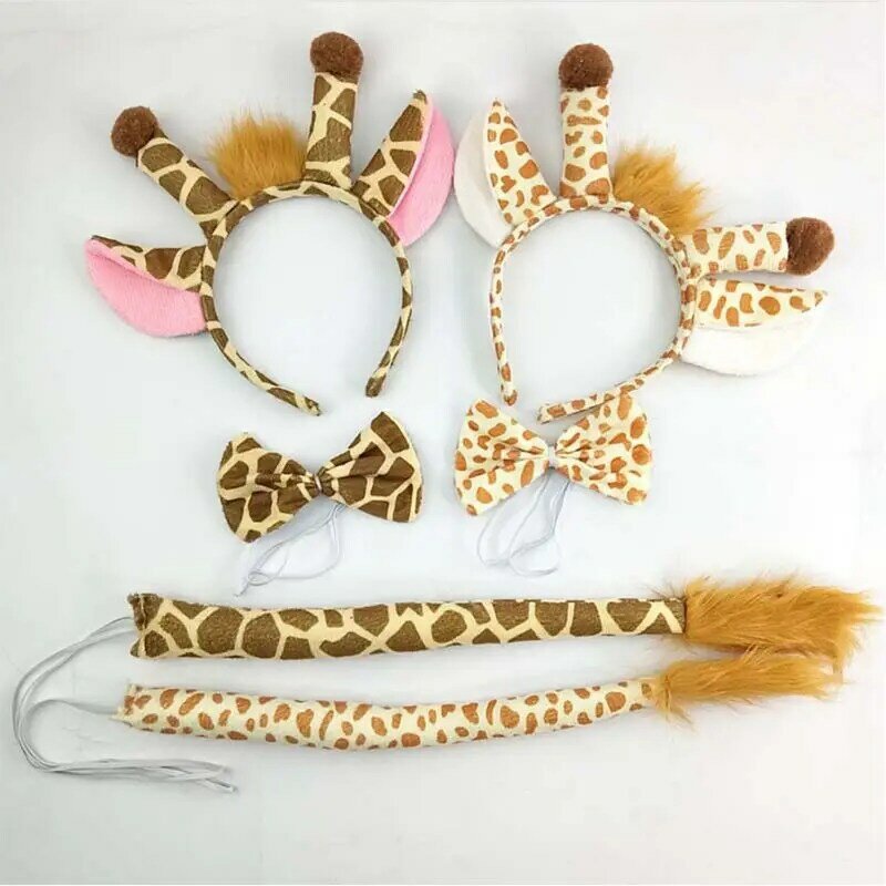 3 sztuk festiwal Party owłosione żyrafa obręcz do włosów ogon krawat zestaw z pałąkiem na głowę Halloween kostium na boże narodzenie Cosplay nakrycia głowy