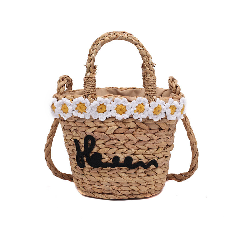 Женская Соломенная плетеная Сумка через плечо, с маленьким цветком в пасторальном стиле, летняя пляжная сумка, 2021 соломенная сумка с карманами, женские сумки-мессенджеры