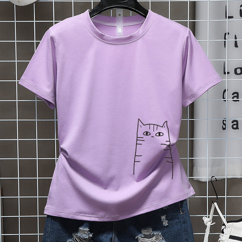 2020 verão tshirt feminino solto mais tamanho animal gato camisa de manga curta camiseta casais menino e menina amigo amor presente