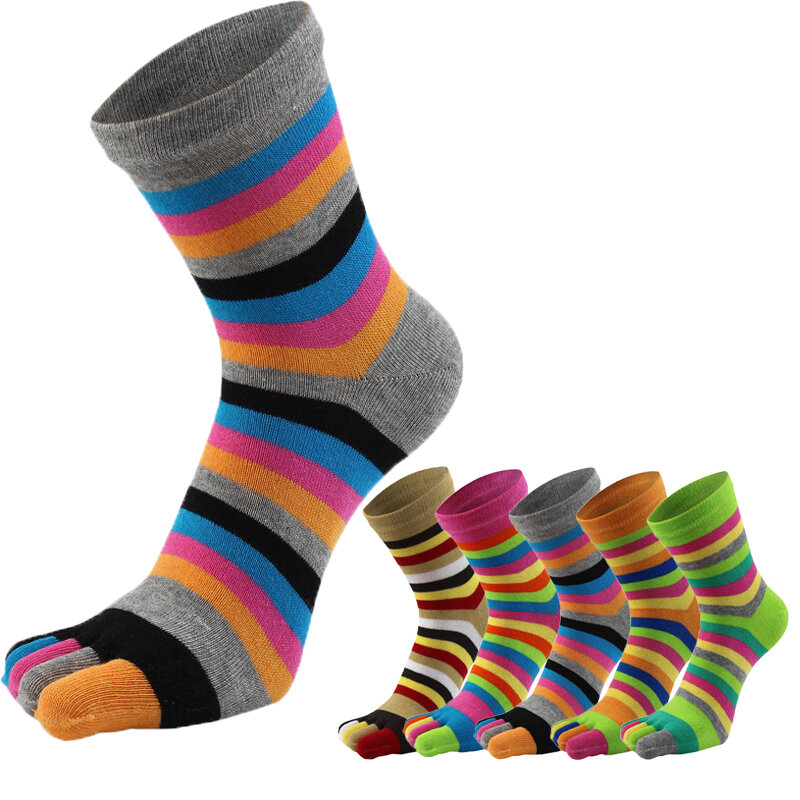 Korean Funny Five Fingers Socks Colorful Striped Printed Toe Ankle Socks Women Cotton Harajuku Women's Socks