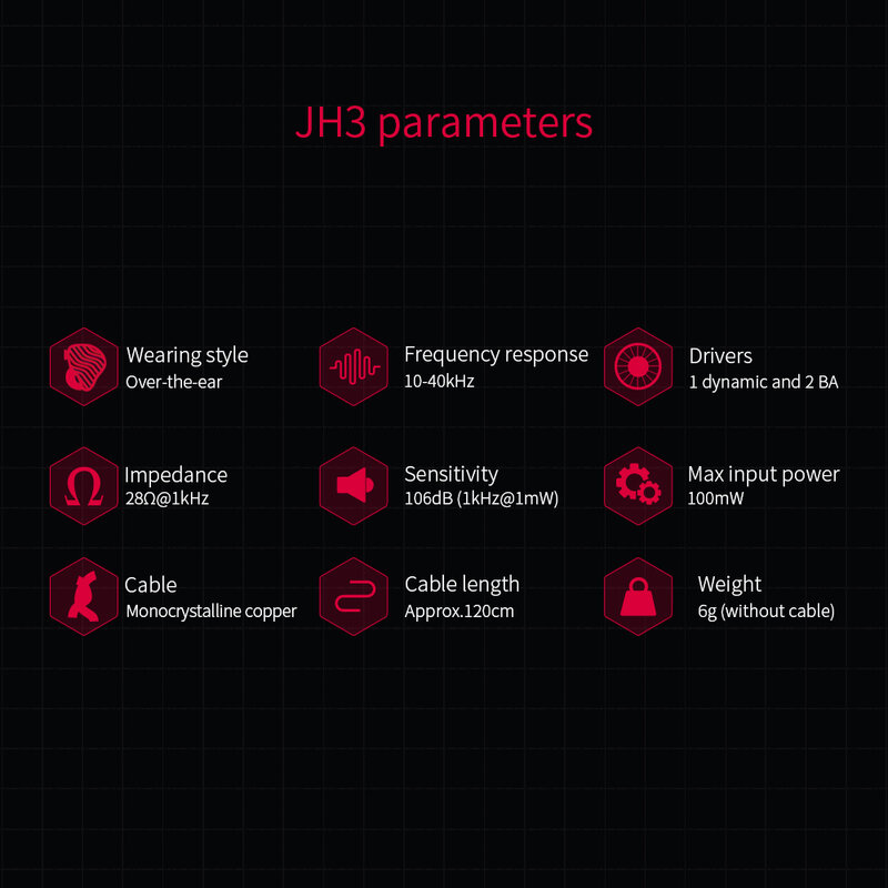 FiiO JadeAudio JH3 1DD + 2BA potrójny hybrydowy sterownik słuchawki douszne IEM HiFi Audio z odłączanym przewodem 0.78 Bass