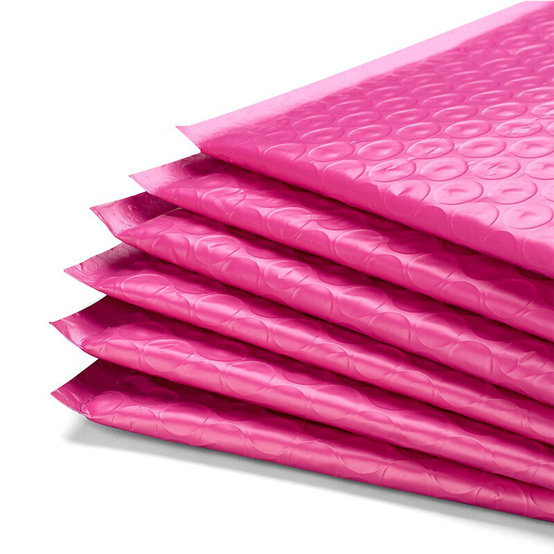 Envelopes com plástico bolha para transporte, bolsa feita com revestimento interno de 4x8 polegadas, 10 peças, #0000, 10x20cm, rosa