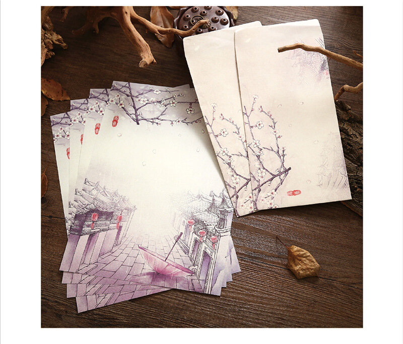 Sharkbang chiński styl koperta list papiery zestaw 2 koperty + 4 papiery festiwal karta podarunkowa sezonowe dzieci urodziny pozdrowienia karty