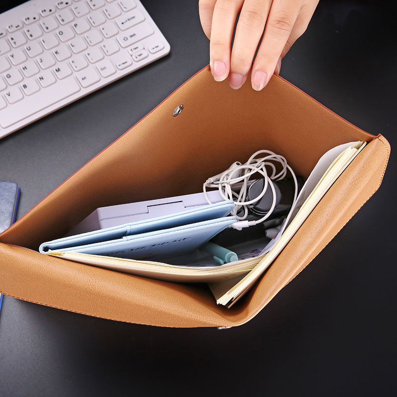A4 사이즈 비즈니스 Pu 가죽 문서 가방, 고급 저장 가방 부드러운 지폐 가방 대용량 휴대용 간단한 데이터 파일 가방