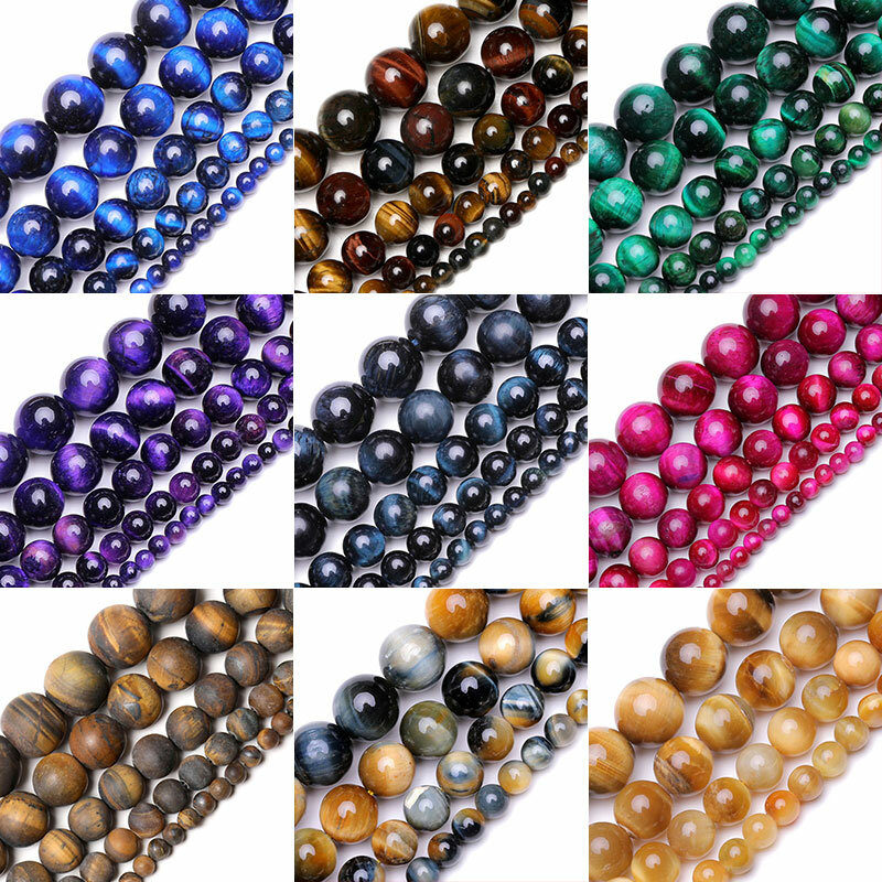 Cuentas de piedra Natural AAA para fabricación de joyas, cuentas de ojo de tigre púrpura, 4mm, 6mm, 8mm, 10mm, 12mm, venta al por mayor