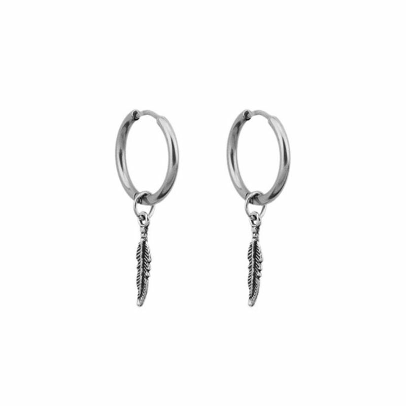 Hip Hop Kpop Boy Leaf Titanium Feather Pendant Drop Earrings Korean Jewelry Dangle Earring Jewelry Men Women Ear Jewelry Gift