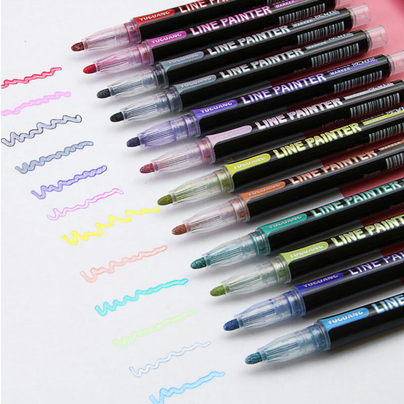 12 видов цветов/комплект двойная линия ручка флуоресцентные блестящий маркер ручка для рисования набросков канцелярских принадлежностей р...