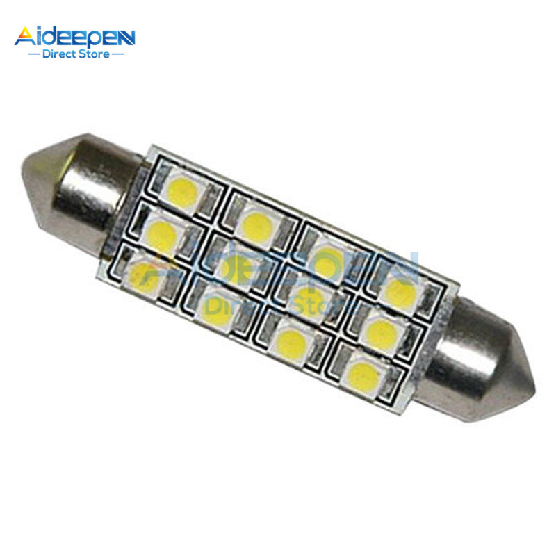 Dôme de voiture, 10 pièces, ampoule Led lumière LED 12 3528 smd, lampe Festoon intérieure 40mm, blanche pour feu de cale latéral de voiture, DC 12V