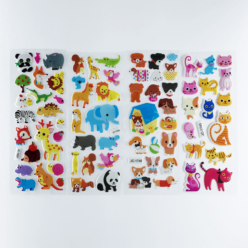 Waterproof Cartoon Zoo Animais Adesivos para Crianças, Scrapbook Adesivo, Decoração de Notebook, Meninos e Meninas, Brinquedo para Crianças, 8 Folhas por Conjunto