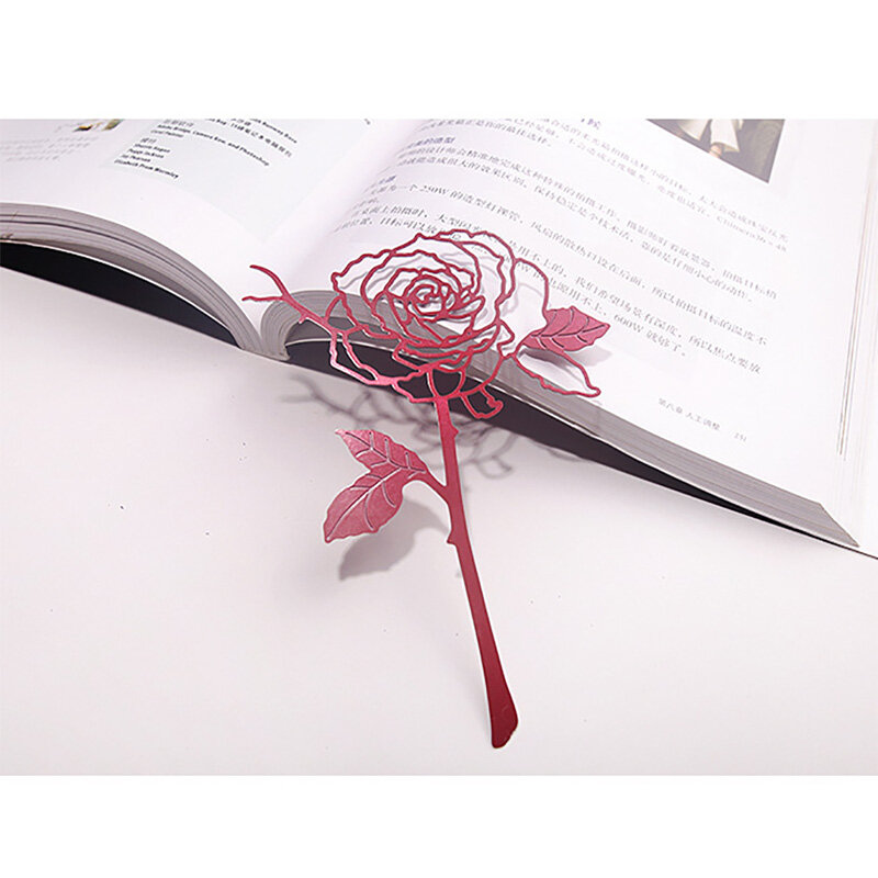 Rosa marcador de metal oco requintado livro marcas para homens presentes do dia dos namorados estudante artigos de papelaria escola material de escritório