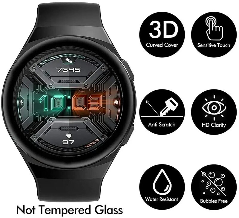 Coque de protection souple à bord incurvé pour Huawei Watch GT2E 20D, Film protecteur d'écran (pas en verre)