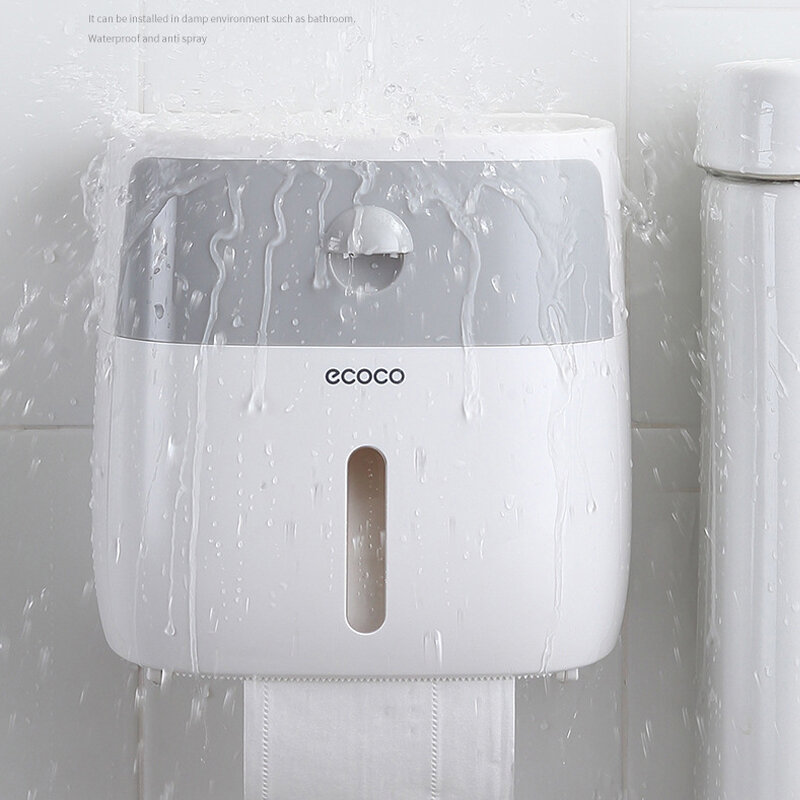 ผู้ถือกระดาษห้องน้ำกันน้ำพลาสติกกระดาษผ้าขนหนูติดผนังห้องน้ำชั้นวางกล่องแบบพกพา Toilet Roll Holder