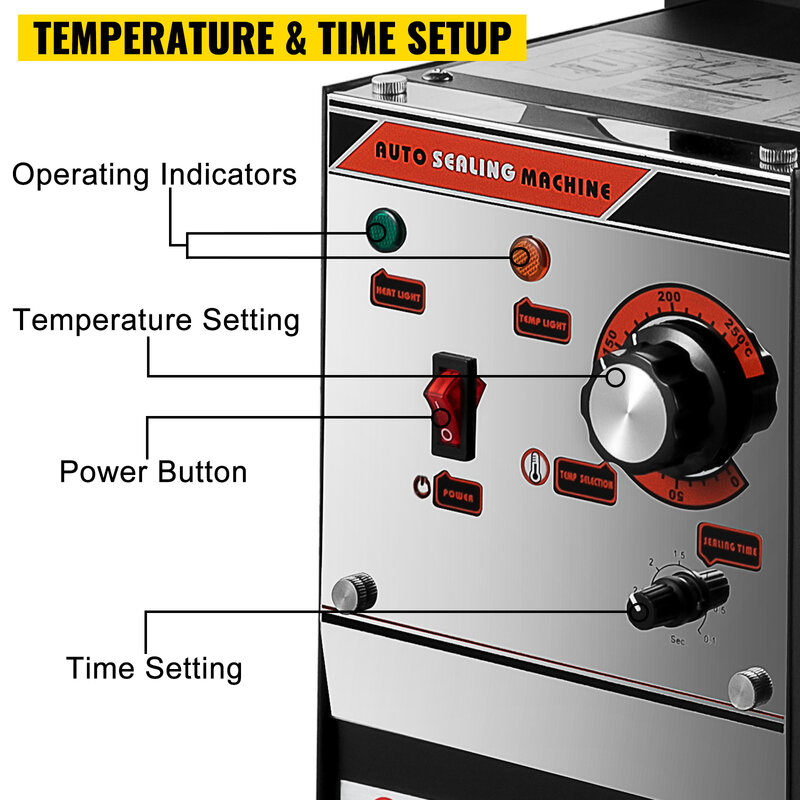 Maszyna uszczelniająca VEVOR Cup czarna półautomatyczna 90/95 MM 300-500 filiżanek/godzinę dokładna konfiguracja temperatury i czasu kubek elektryczny uszczelniacz