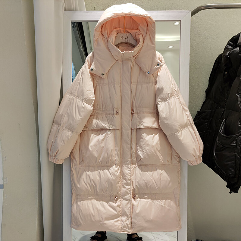 Chaqueta de plumón de pato blanco para mujer, abrigos con capucha de gran tamaño sólidos de manga larga, ropa de abrigo cálida coreana gruesa para mujer LD2501 2022