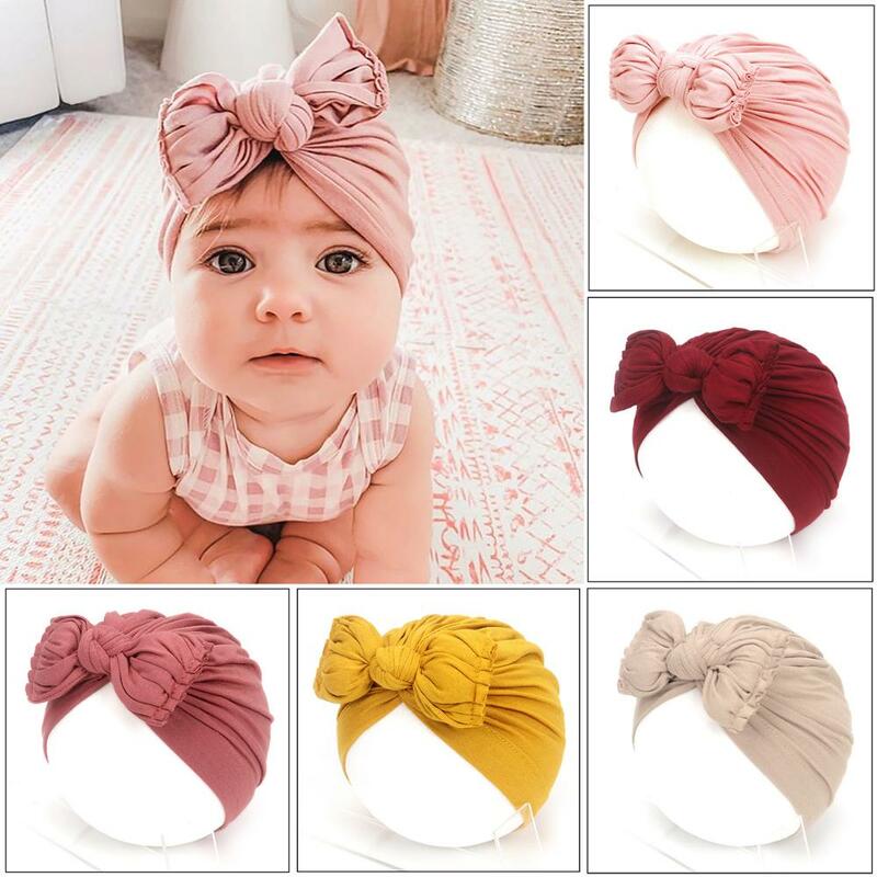 Turbante com nó para bebês, chapéu de turbante de algodão com 14 unidades, envoltório para cabeça, chá de bebê, presente