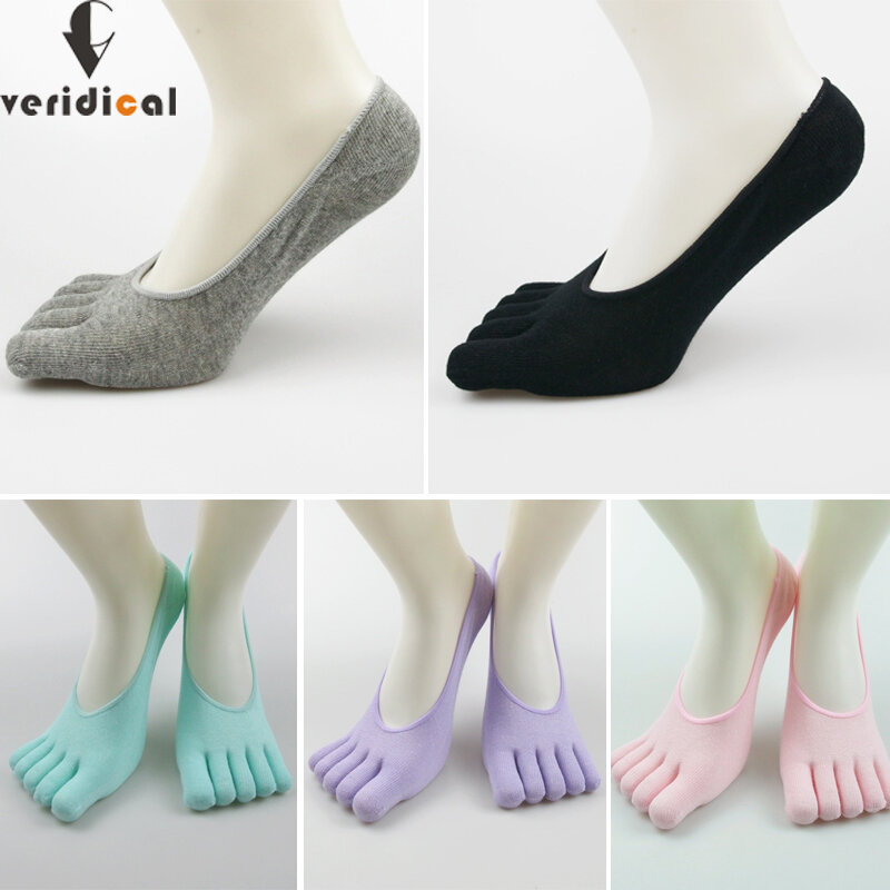 Summer Pure Cotton Invisible Five Finger Socks Women Girl Breathable Deodorant Young Solid No Show Socks With Toes EU 35-39