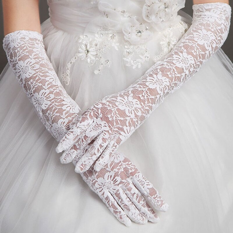 83XC Women Bridal Gloves Elbow Length Full Finger Lace Wedding Accessories Prom Party