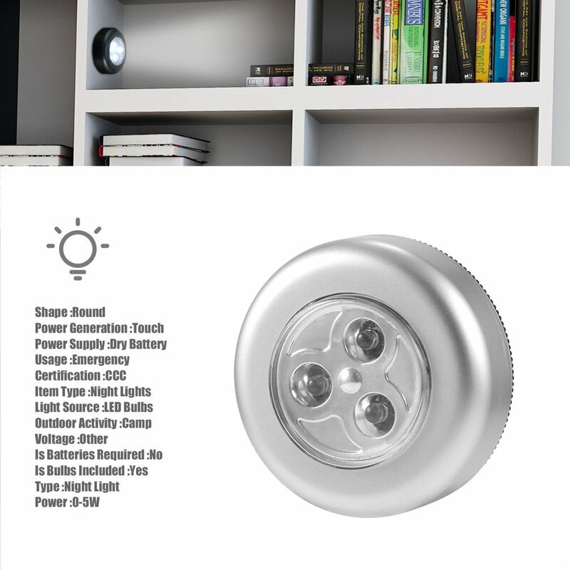 Mini 3 Lampu LED Kontrol Sentuh Nirkabel Lampu Malam untuk Lemari Kamar Tidur Tangga Dapur Bertenaga Baterai Lampu Lemari Alat Rumah