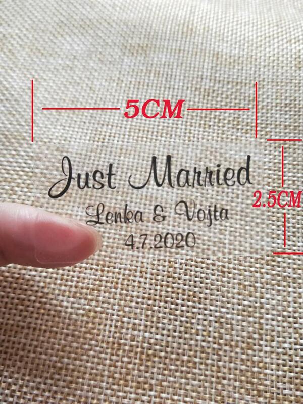 Etiquetas retangulares personalizadas do casamento, etiquetas transparentes, logotipo personalizado e nomes, 100 pcs
