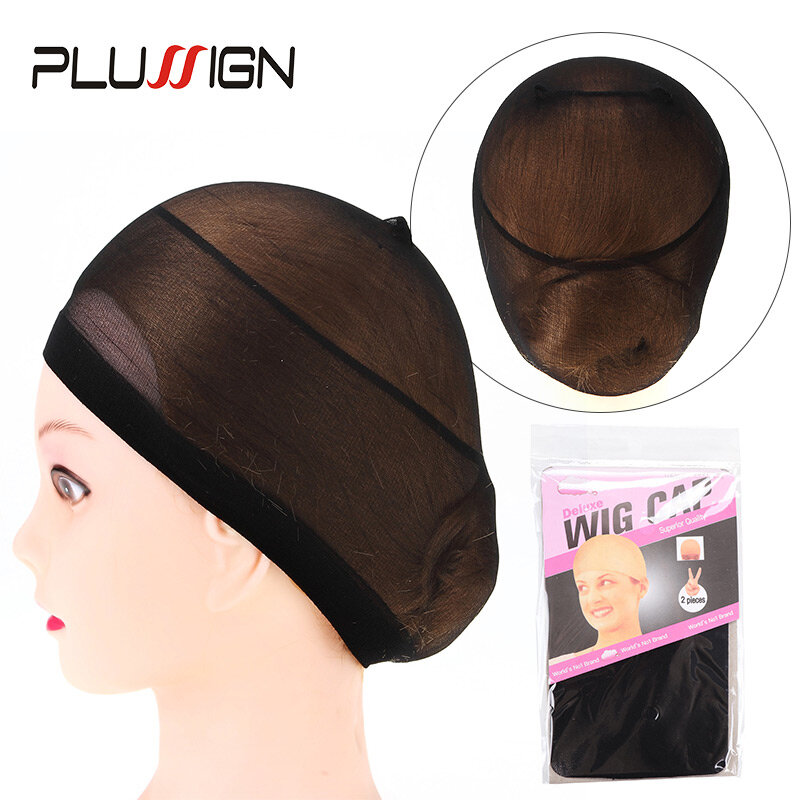 Plussign-Bonnet extensible pour perruques, filet à cheveux bon marché, bonnet chauve, bonnet en nylon beige et brun, bonnet pour cheveux, 2 pièces