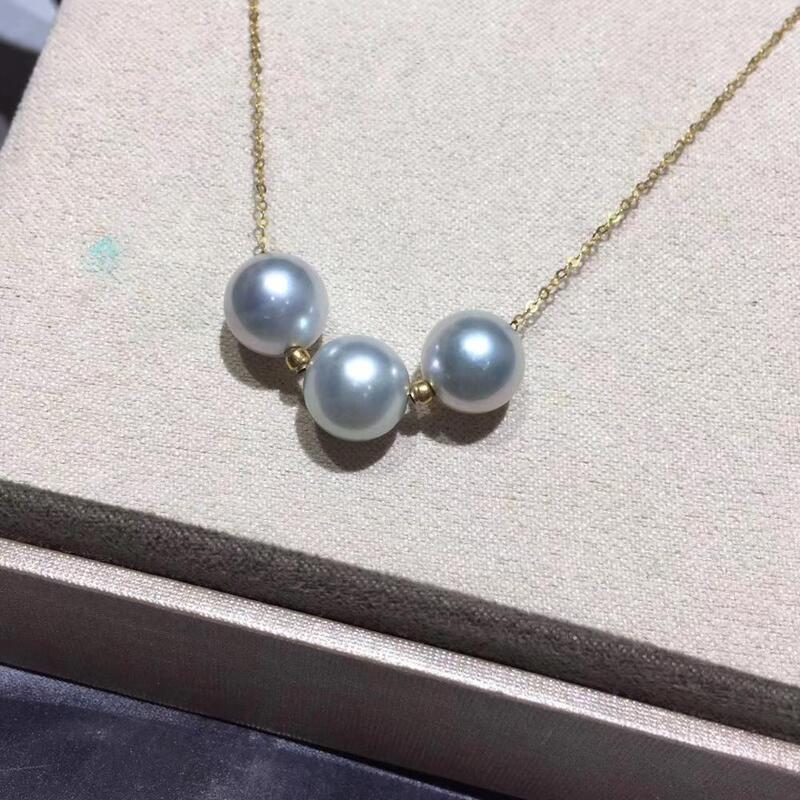 MADALENA SARARA AAA 7-8mm collar de perlas de agua salada collar de cadena de oro de 18k brillo fino alta calidad redondo perfecto