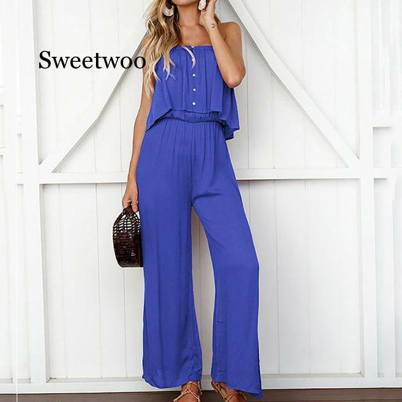 Casual elegant Solid Color jumpsuit summer overalls for women  Women's Loose Strapless Trousers Summer Romper Jumpsuit