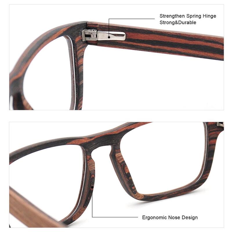 LONSY Prescription Eyeglasses Frames Women Men Retro Square Wood Optical Myopia Spectacle Glasses Frame Anti Blue Light Lens