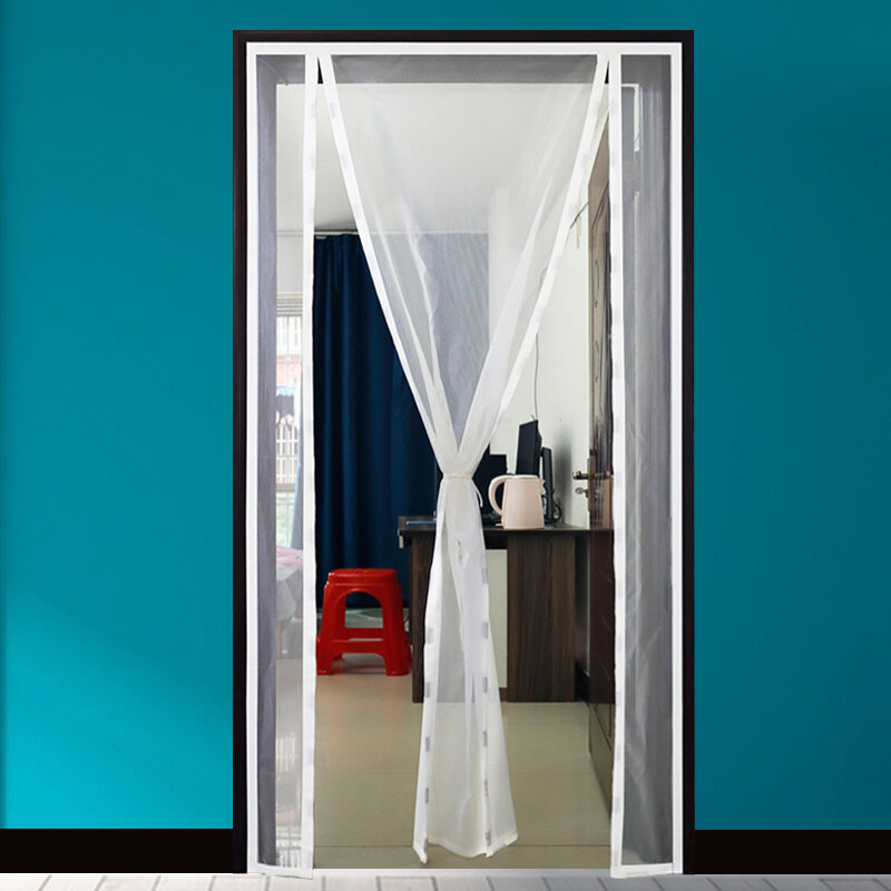 White Magnetic Curtain Anti Mosquito Net Door Window Screen Insect Mesh Custom Size Easy Installation Side Open Automatic Close