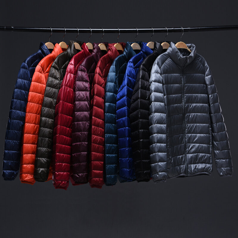 Зимняя мужская куртка, ультралегкие пуховики, мужское зимнее пальто, светильник кие переносные пуховые парки с воротником-стойкой, ветрозащитное пальто 6XL