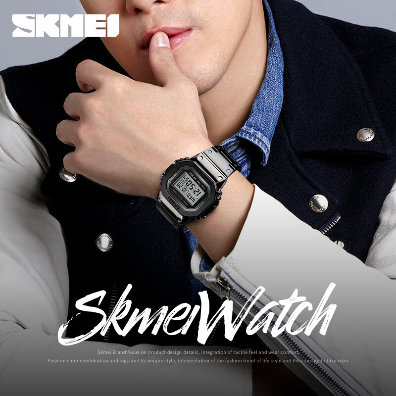 SKMEI-relojes digitales de lujo para hombres y mujeres, pulsera electrónica a la moda, resistente al agua, de acero inoxidable, para parejas