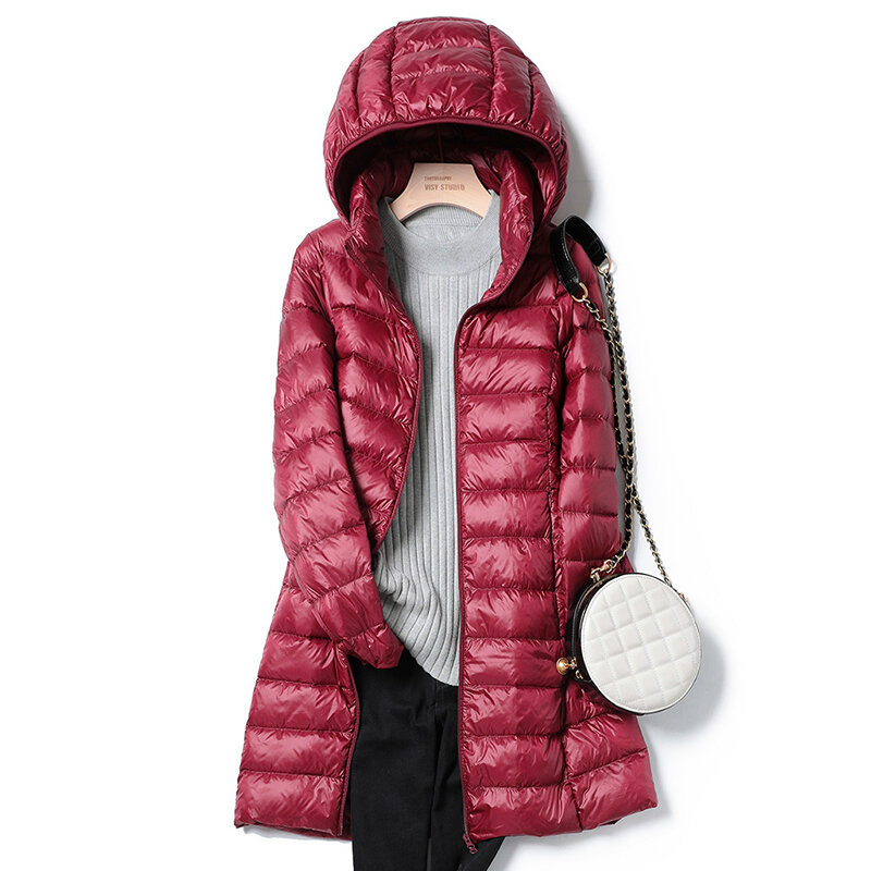 SEDUTMO zimowe damskie puchowe kurtki długie Ultra lekka, cienka płaszcz na co dzień kurtka pikowana Slim usuń kurtka z kapturem ED1275
