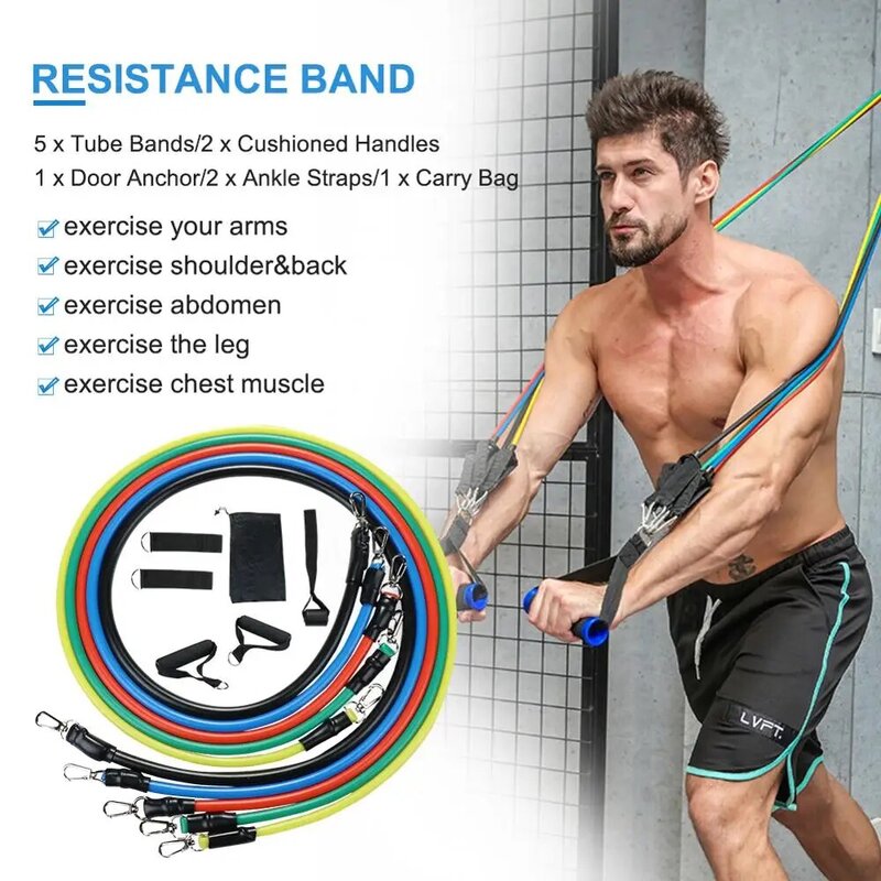 11Pcs/Set Resistance Band Pull Rope Fitness Training Exercise  Rubber Yoga Workout  Latex Pedal Body