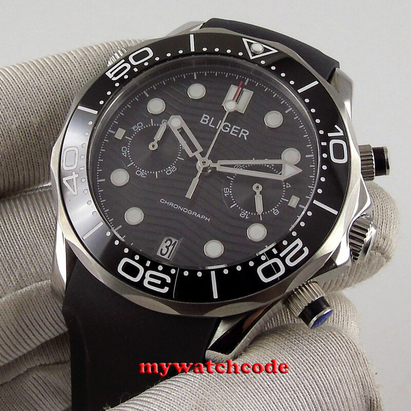 41mm bliger granatowy niebieska tarcza szafirowe szkło ceramiczna ramka szkiełka zegarka Chronograph luksusowy męski zegarek kwarcowy B366