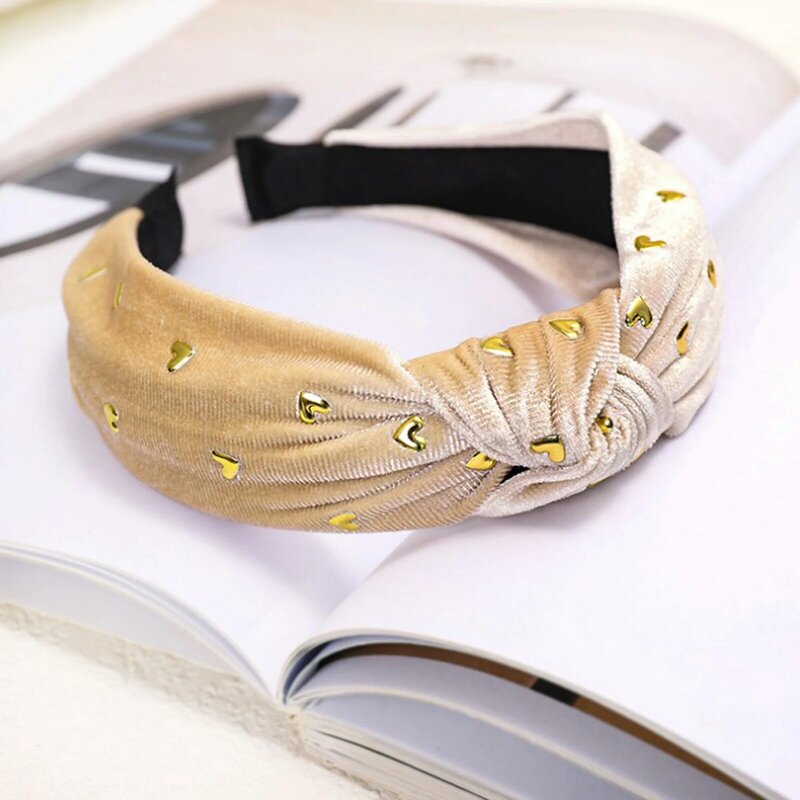 PROLY-Diadema de terciopelo dorado para mujer, diadema con diamantes de imitación, nudo central, turbante, accesorios para el cabello