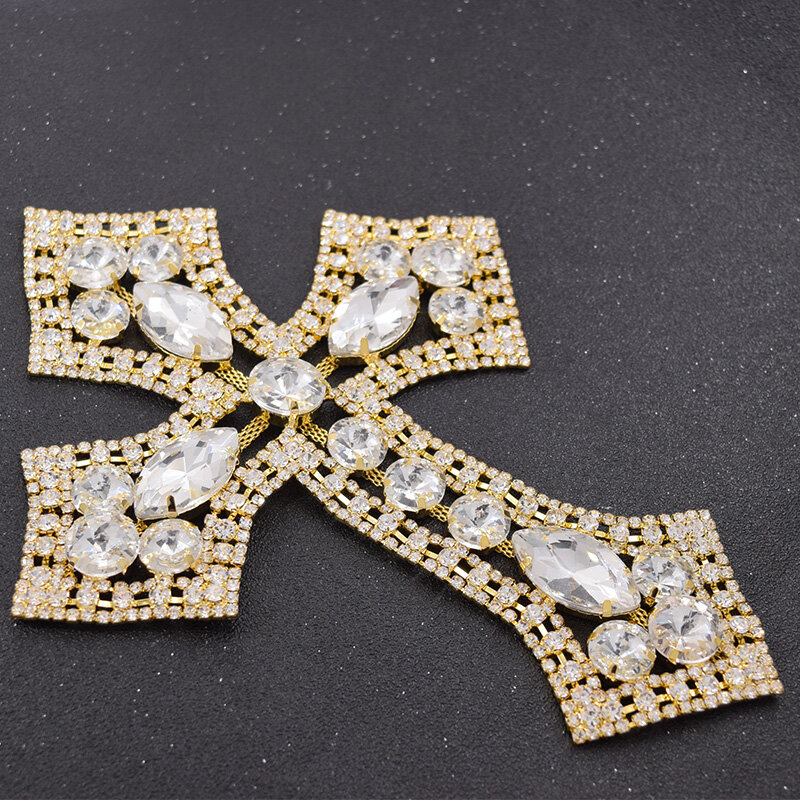 CuiEr-Apliques brillantes de gran tamaño para coser diamantes de imitación, accesorios de cristal dorado, decoraciones para coser DIY, 1 pieza