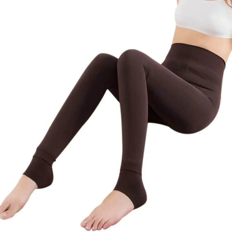 Legging Slim en polaire doublé pour femme, pantalon extensible, chaud, noir, gris, marron, Beige, nouvelle mode, hiver