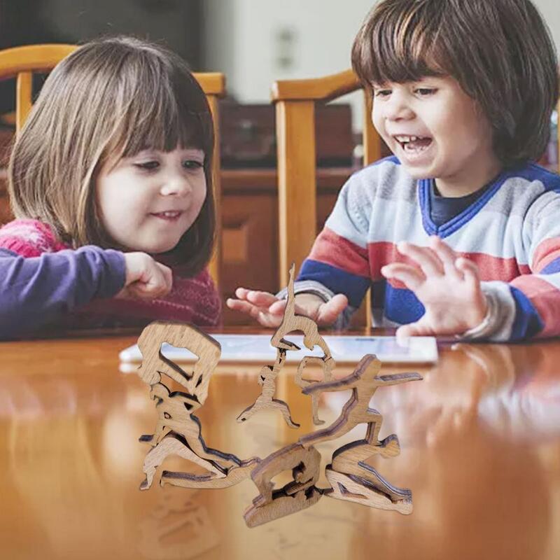 12 قطعة دمية خشبية صغيرة القط دمية التراص لعب الآباء الأطفال سطح المكتب لعبة لعبة تعليمية الضغط لعب للأطفال الكبار