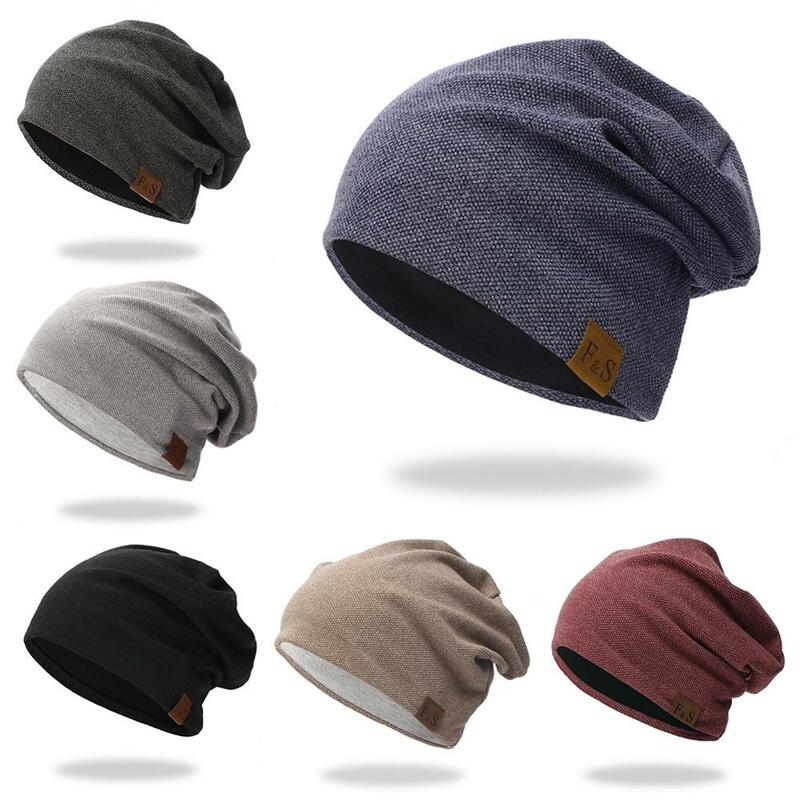 Autumn Winter Beanie Caps Casual Thermal Elastic Knitted Cotton Sports Warmer Casual Headwear Knitted Solid Unisex