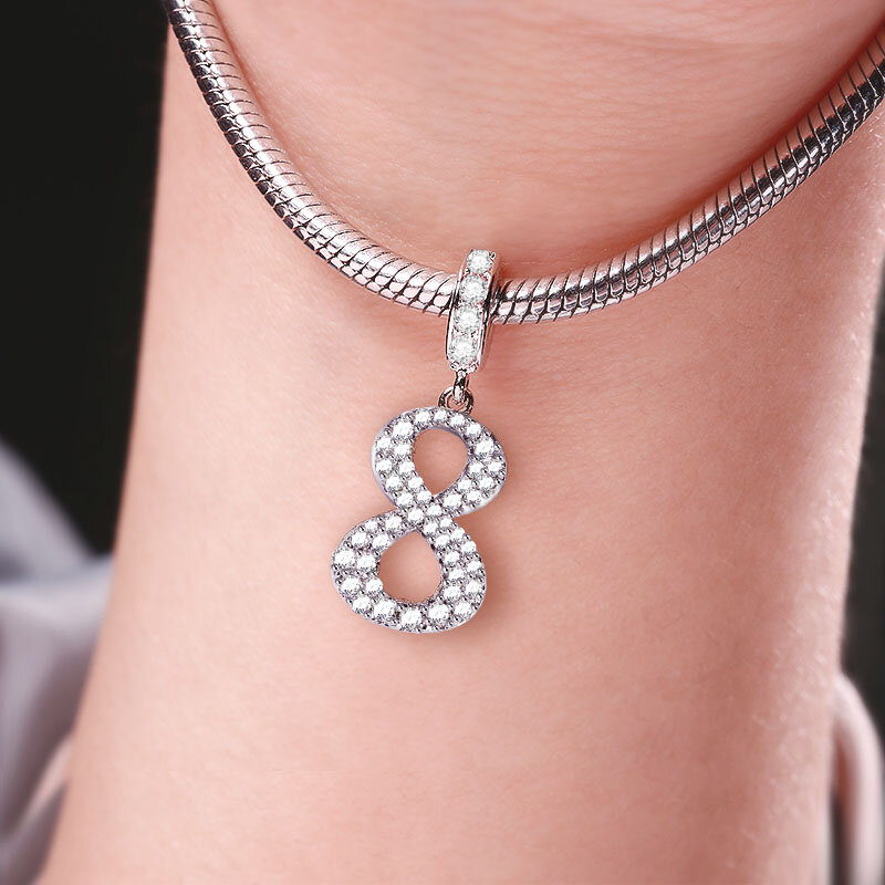 925 srebro błyszczące cyfrowe urodziny rocznica numer srebrny wisiorek Fit oryginalny Pandora bransoletka modna DIY kobieta biżuteria