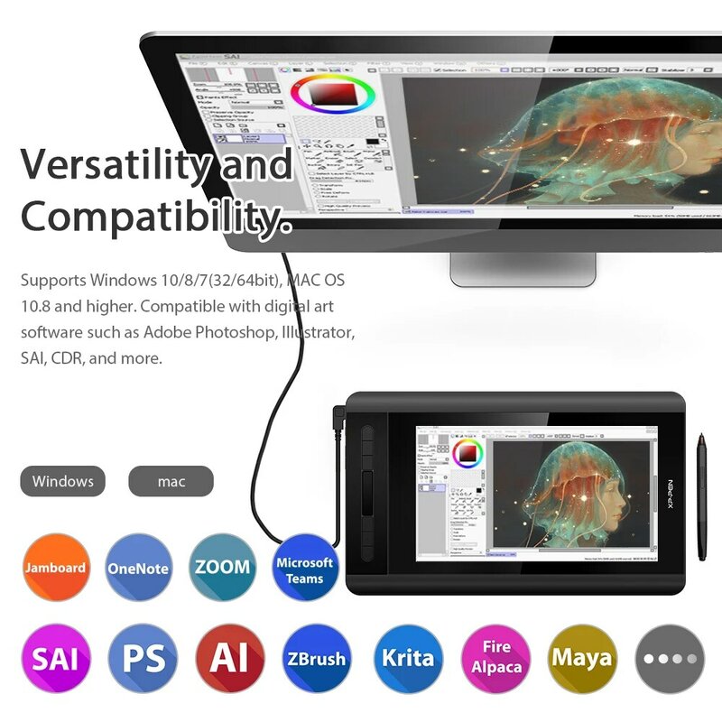 XPPen Artist 12 11.6 ''tavoletta grafica disegno Monitor grafico animazione digitale 1920 X 1080HD IPS tasti di scelta rapida e Touch Pad