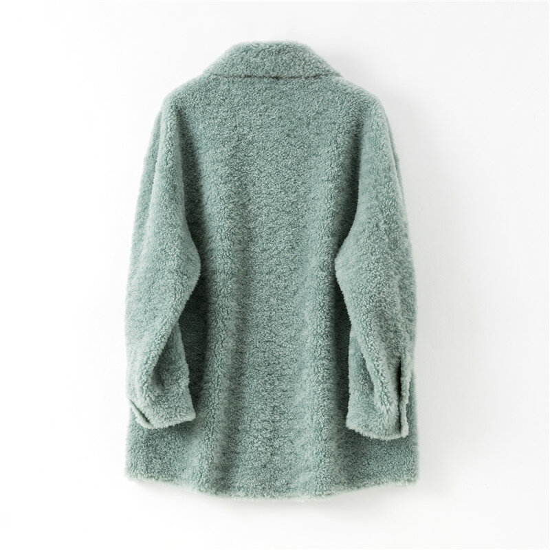 Casaco de lã de ovelha real arégua feminina, jaqueta plus size parkas h986