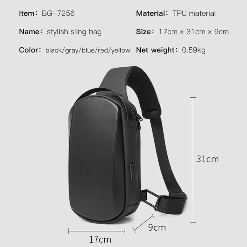 BANGE New Multifunction USB Crossbody Bag Shoulder Bag Man TPU Waterproof Travel Sling Messenger Pack Chest Bag for Male